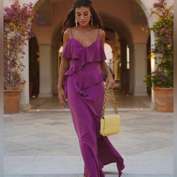 ZARA BLOGGER FAVORITE RUFFLED SLIP DRESS - Picture 1 of 14